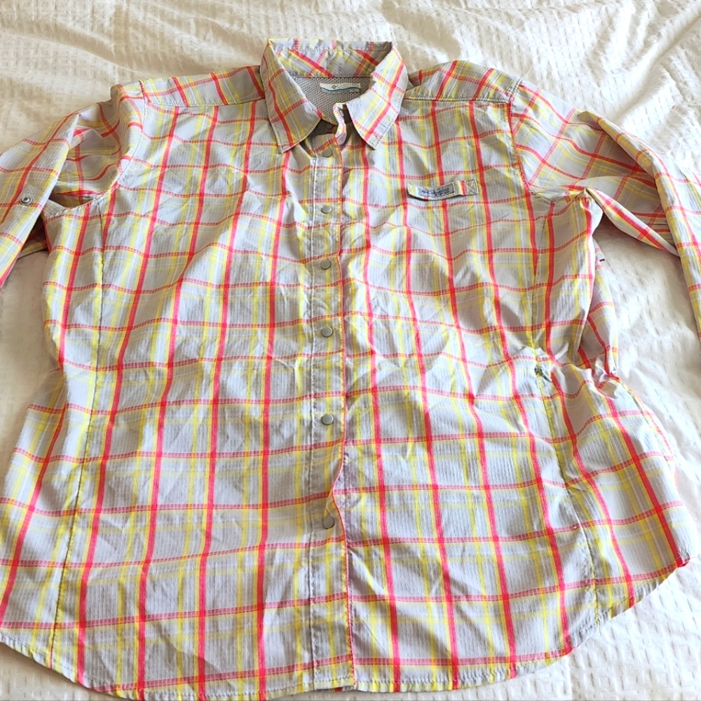 Women's Columbia PFG Omnishade Plaid L/S Shirt, Size XL